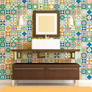 Stickers muraux - Sticker Mural Carrelage adhésif Cuisine Salle de Bain - 60 STICKERS CARREAUX DE CIMENT AZULEJOS LOTINA