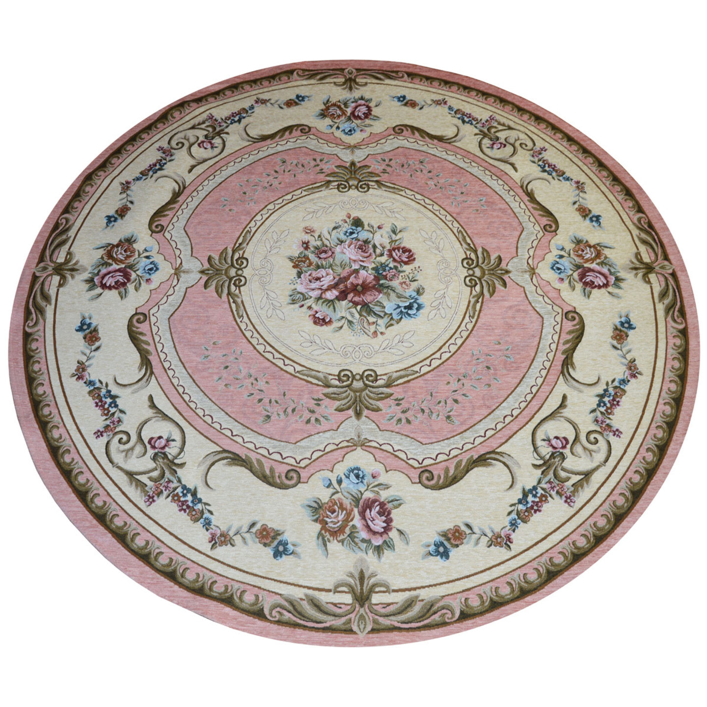 Tappeto Rotondo Salotto Aubusson Classico Rosa