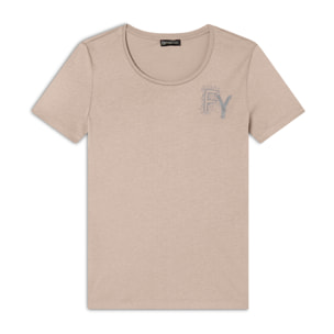 T-Shirt in jersey modal con Logo FY e Dettagli in Strass