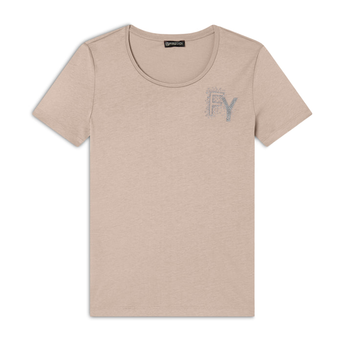 T-Shirt in jersey modal con Logo FY e Dettagli in Strass