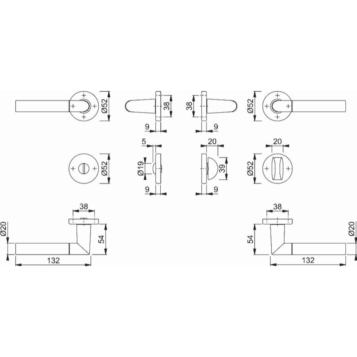 Garniture de porte HOPPE Lecce en aluminium anodisé bi-couleur - Porte WC/Salle de bain - 3895292