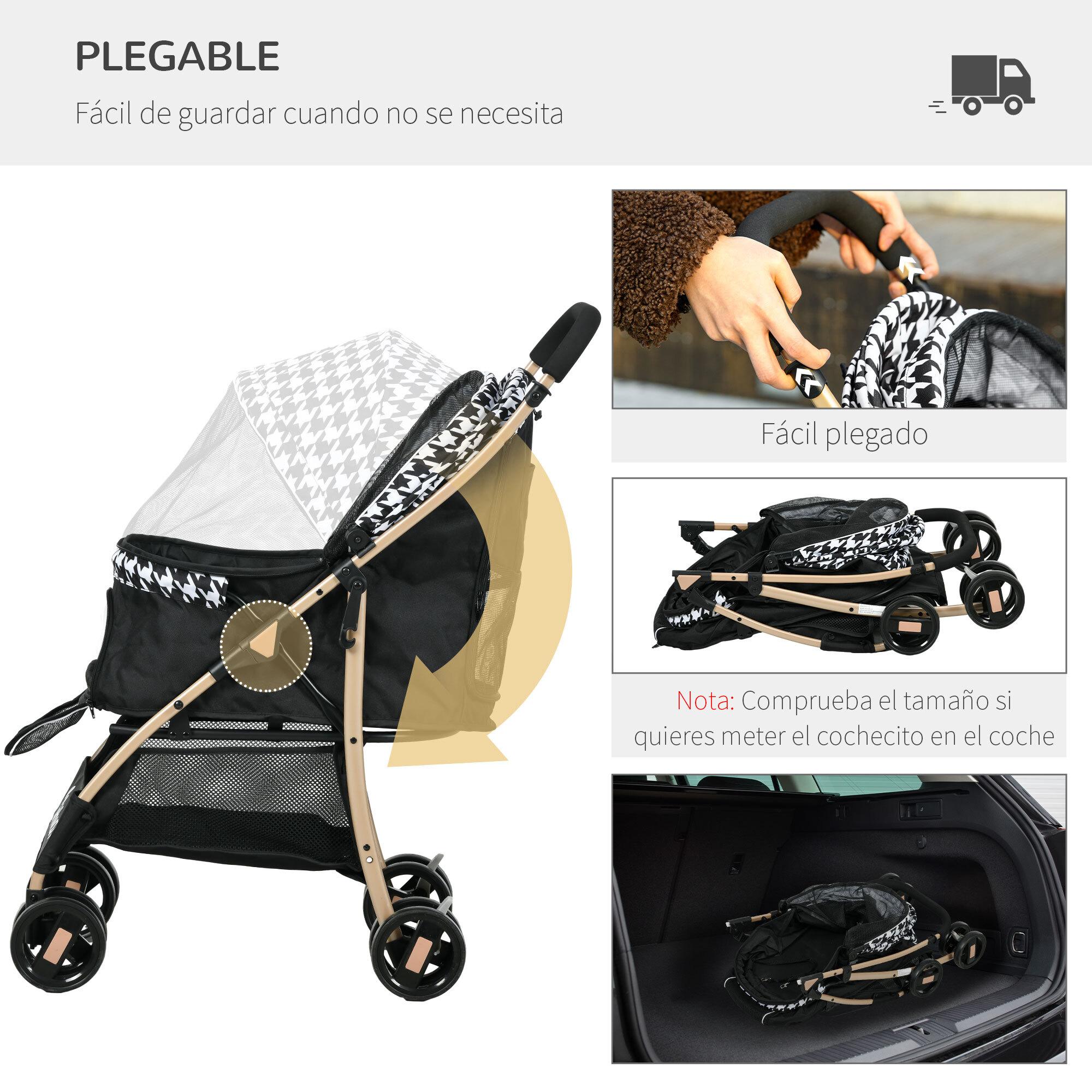 Cochecito para Perros Plegable Carrito para Mascotas con 2 Puertas Ventana de Malla Cesta de Almacenamiento Cuerda de Seguridad y Cojín 80x44,5x97 cm Negro