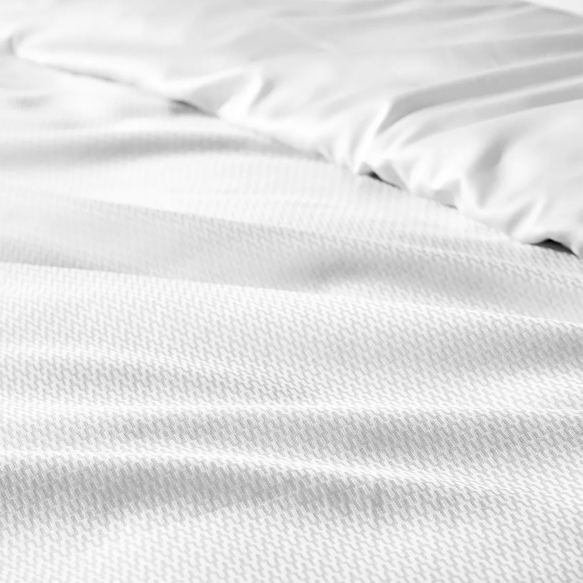 Housse de couette satin de coton motif jacquard blanc Vibrato blanc