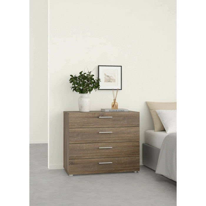 Cassettiera Arwen, Settimino multiuso, Comò camera da letto, Mobile con cassetti, 80x40 h68 cm, Rovere