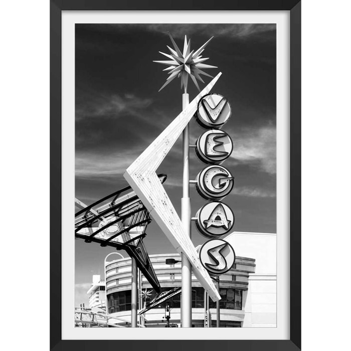 Affiche paysage Vegas vintage Affiche + cadre en bois - Noir