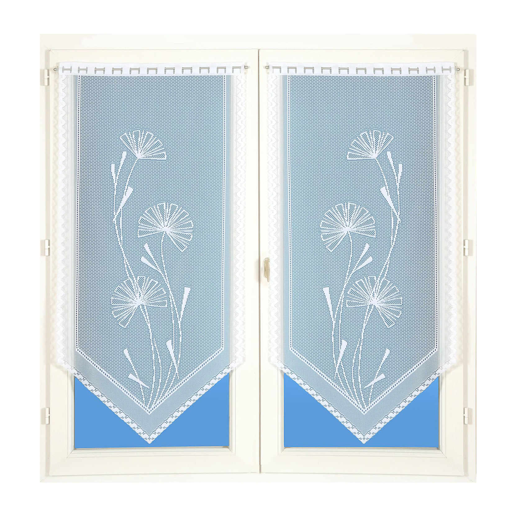 Paire de vitrages base découpée dentelle - Blanc