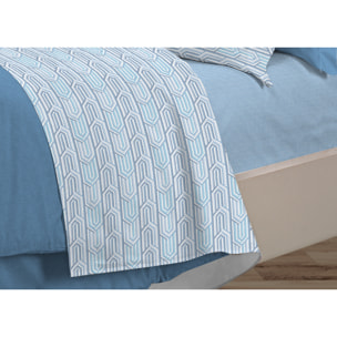 Completo Lenzuola Linea 3027 In Percalle Fantasia Geometrico Disegno Henry Azzurro
