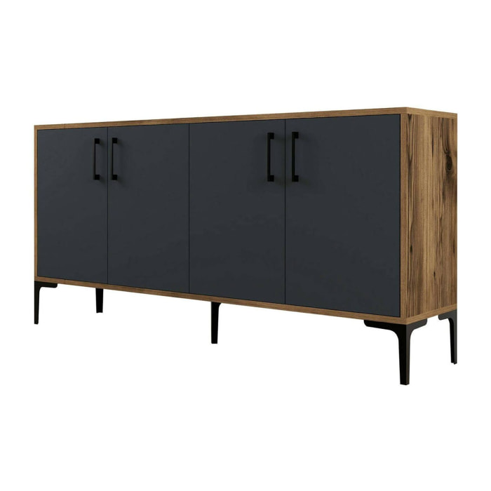 Credenza Daltobell, Buffet da soggiorno, Madia da salotto, Dispensa da cucina, 160x35h78 cm, Noce e Antracite