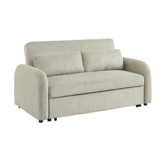 Canapé convertible arrondi 2 places velours côtelé gris clair L 168 x P 90 x H 88cm - Lino