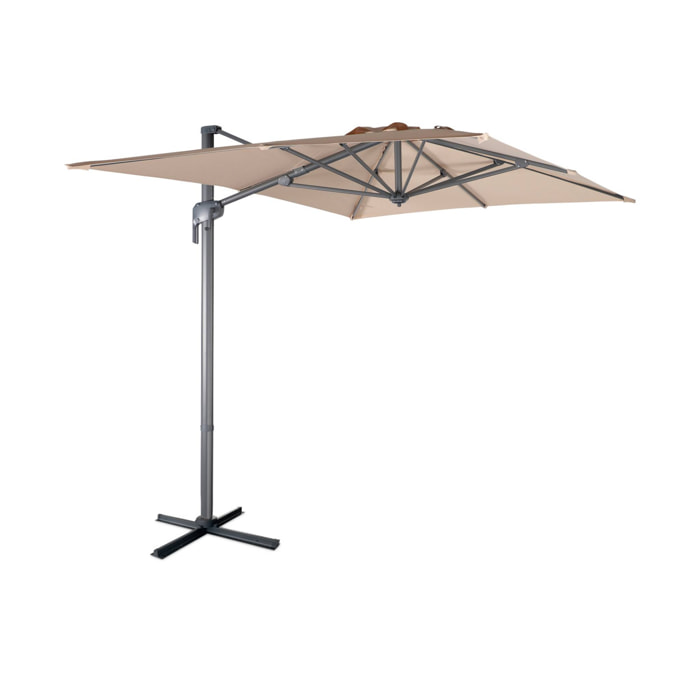 Parasol déporté rectangulaire 2x3m - Antibes - Beige - Parasol excentré inclinable. rabattable et rotatif à 360°.