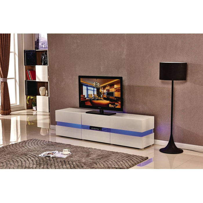 Meuble TV LED ''Vida' - 177 x 39 x 45 cm - Blanc laqué