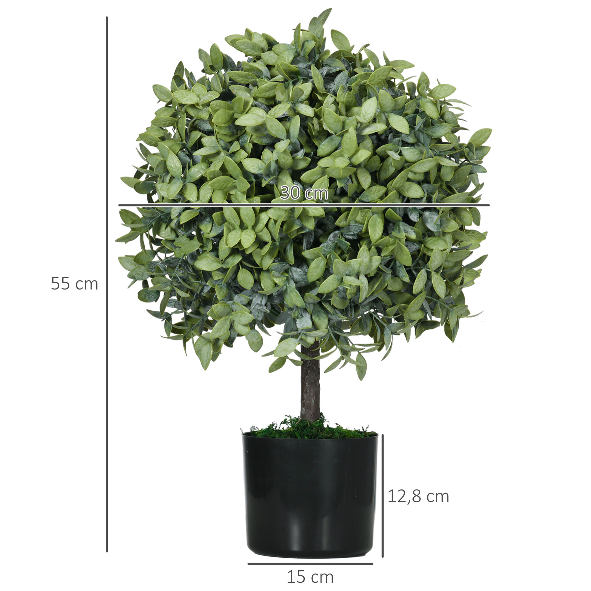 Juego de 2 Árboles de Té Artificiales 55 cm Planta Artificial con 343 Hojas Musgo y Maceta Planta Artificial Decorativa para Interior y Exterior Hogar Salón Oficina Verde