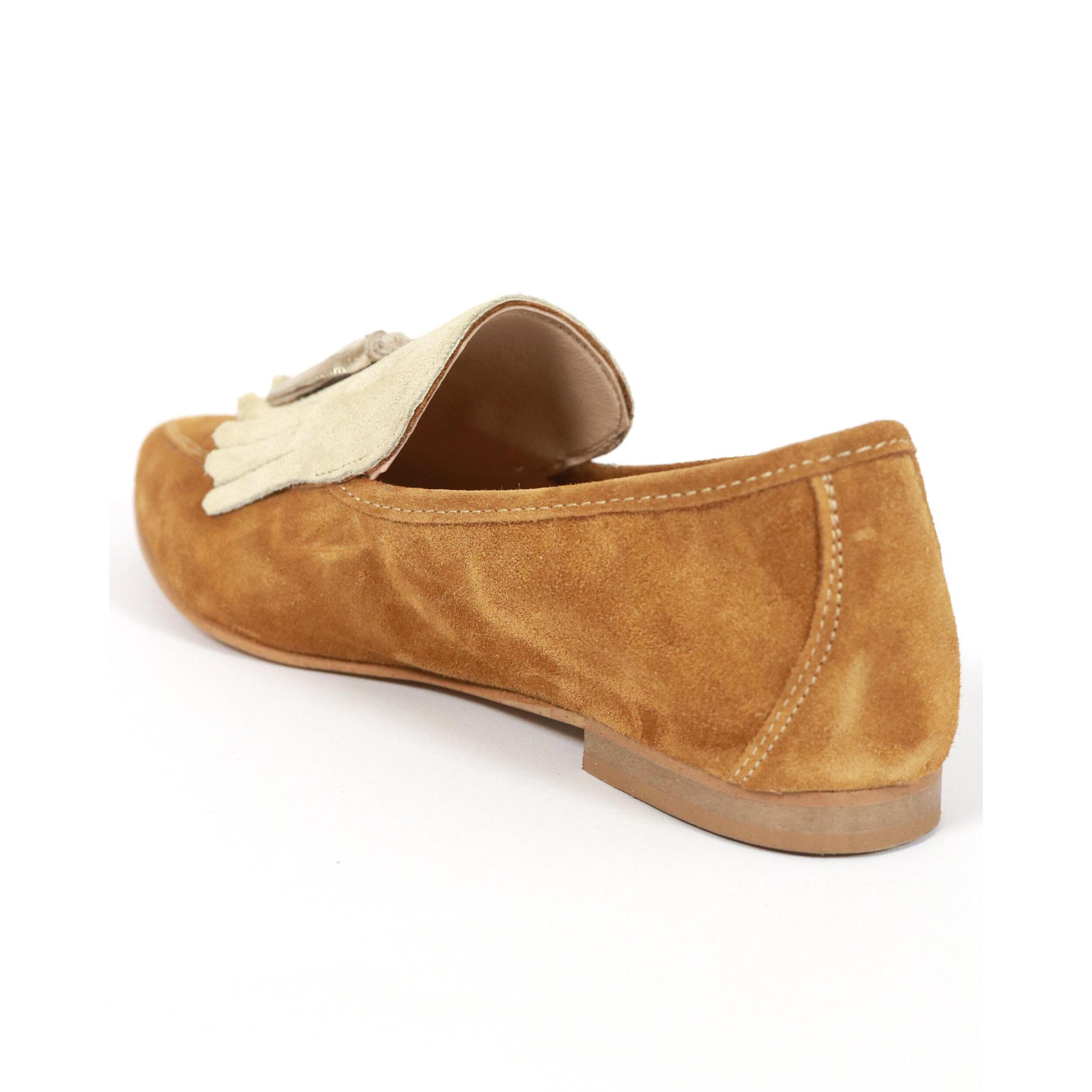 SLIPPER FRANGIA E NAPPINE VERA PELLE CHOCOLA' CUOIO