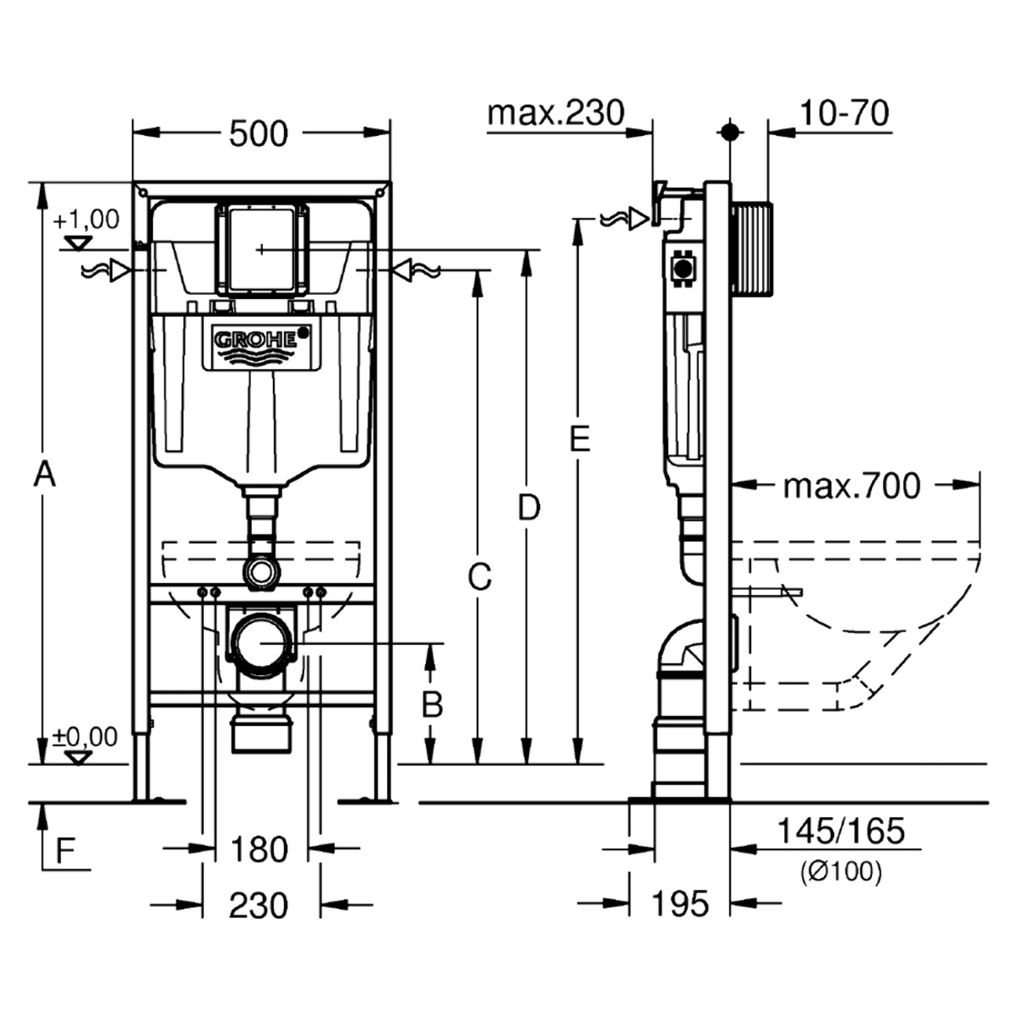 GROHE Solido Bâti-support autoportant WC hauteur 1,13 m