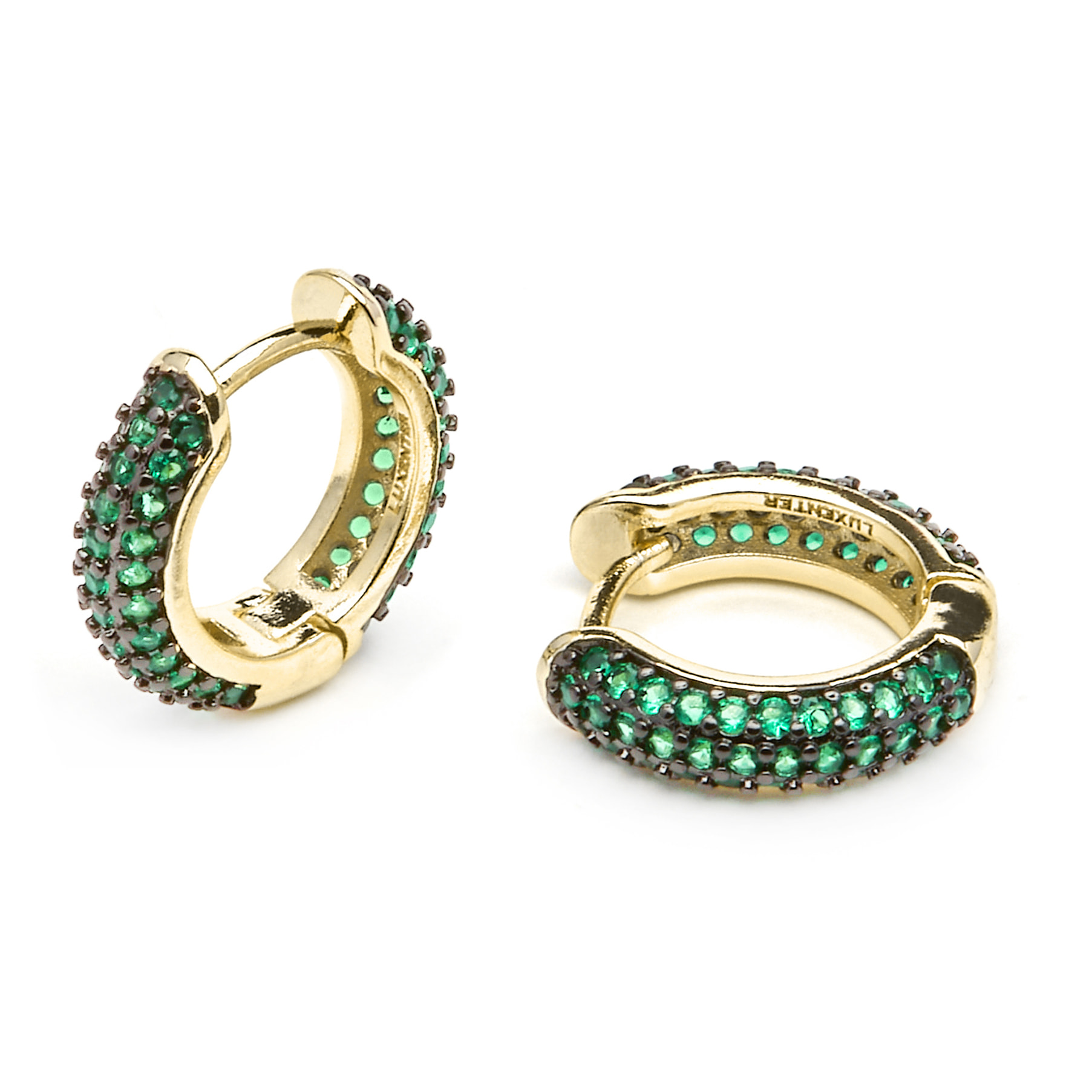Pendientes de 9mm de diámetro acabado oro amarillo de 18k y Circonita Esmeralda