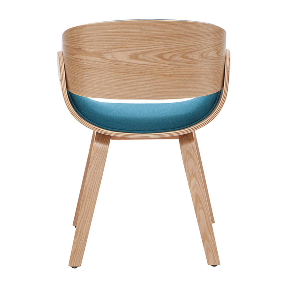Chaise design en tissu bleu canard et bois clair BENT