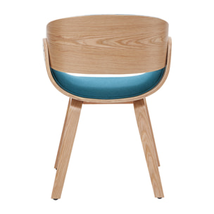 Chaise design en tissu bleu canard et bois clair BENT