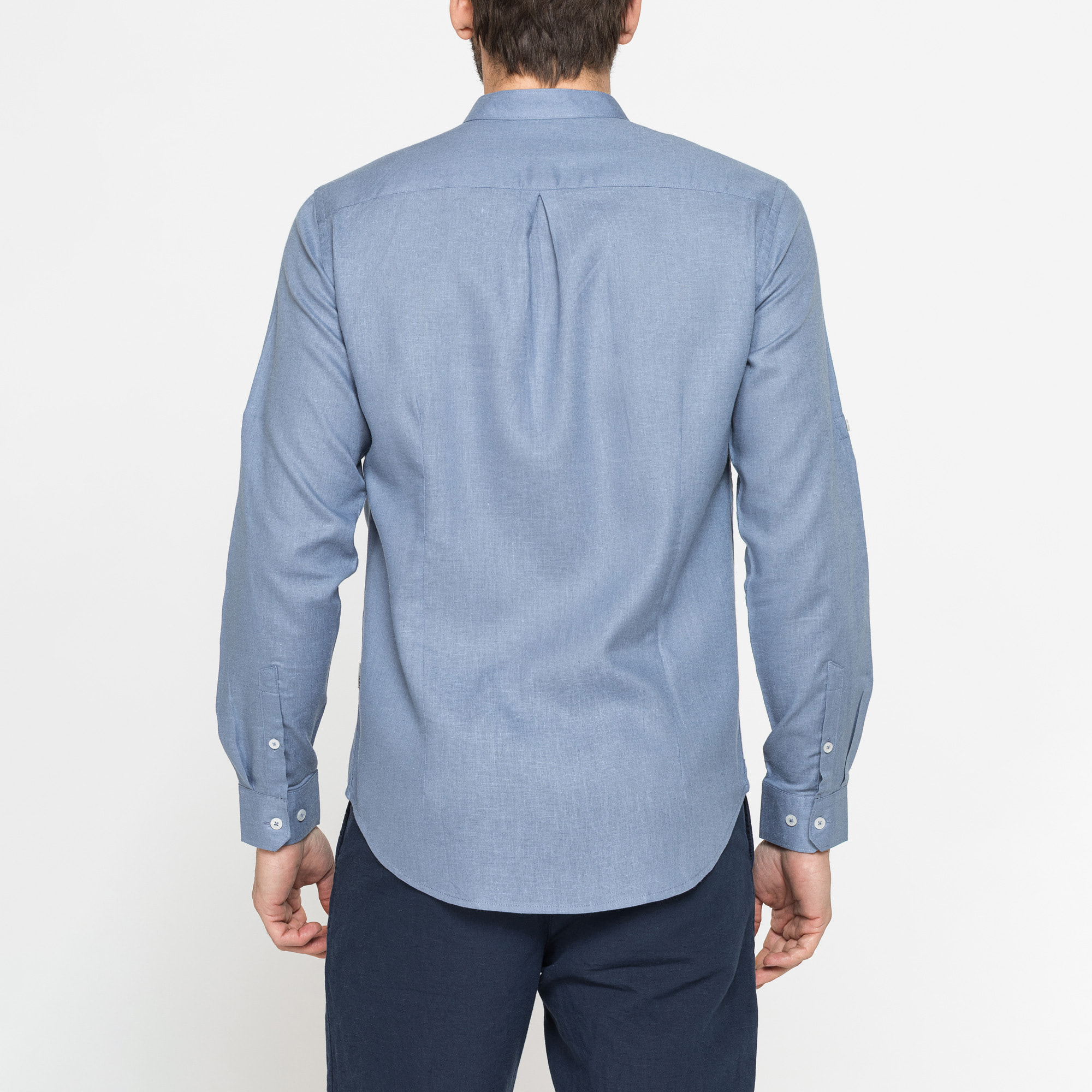 CAMICIA COREANA IN MISTO LINO E LYOCELL A TINTA UNITA