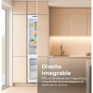 EVVO Frigorífico combi integrable Fi62, 151L+67L, No Frost, Chiller Zone, ECO, Vacaciones, congelación rápida, silencioso.