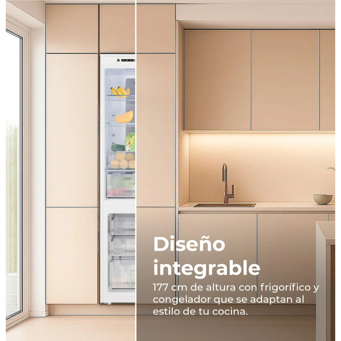 EVVO Frigorífico combi integrable Fi62, 151L+67L, No Frost, Chiller Zone, ECO, Vacaciones, congelación rápida, silencioso.