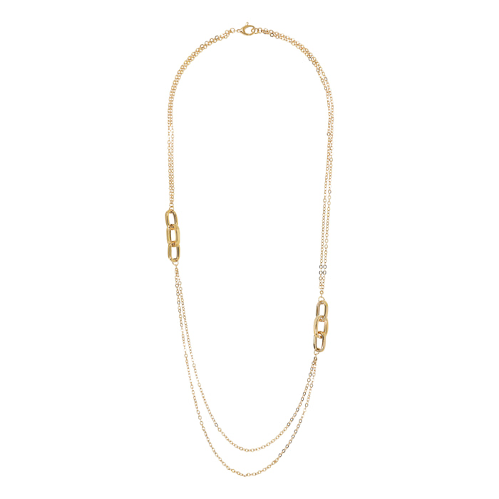 Collana Lunga Golden Multifilo Doppia con Maglie Ovali