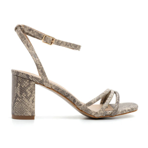 Sandalo multi-strip con tacco largo - KHAKI