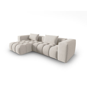 Canapé d'angle gauche modulable "Lorella" 3 places en tissu structurel beige