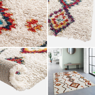 Tapis intérieur shaggy style berbère créme et multicolore MAGGIE
