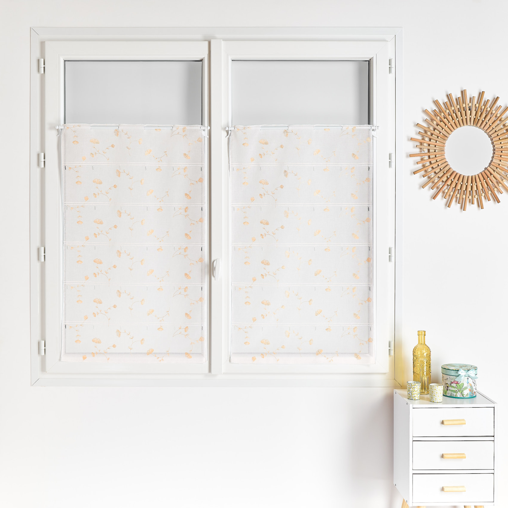 Voilage modulable brodé ginko - Jaune Ocre