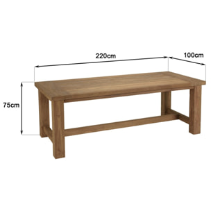 KALLY - Table à manger de jardin 220cm bois teck recyclé pieds droits