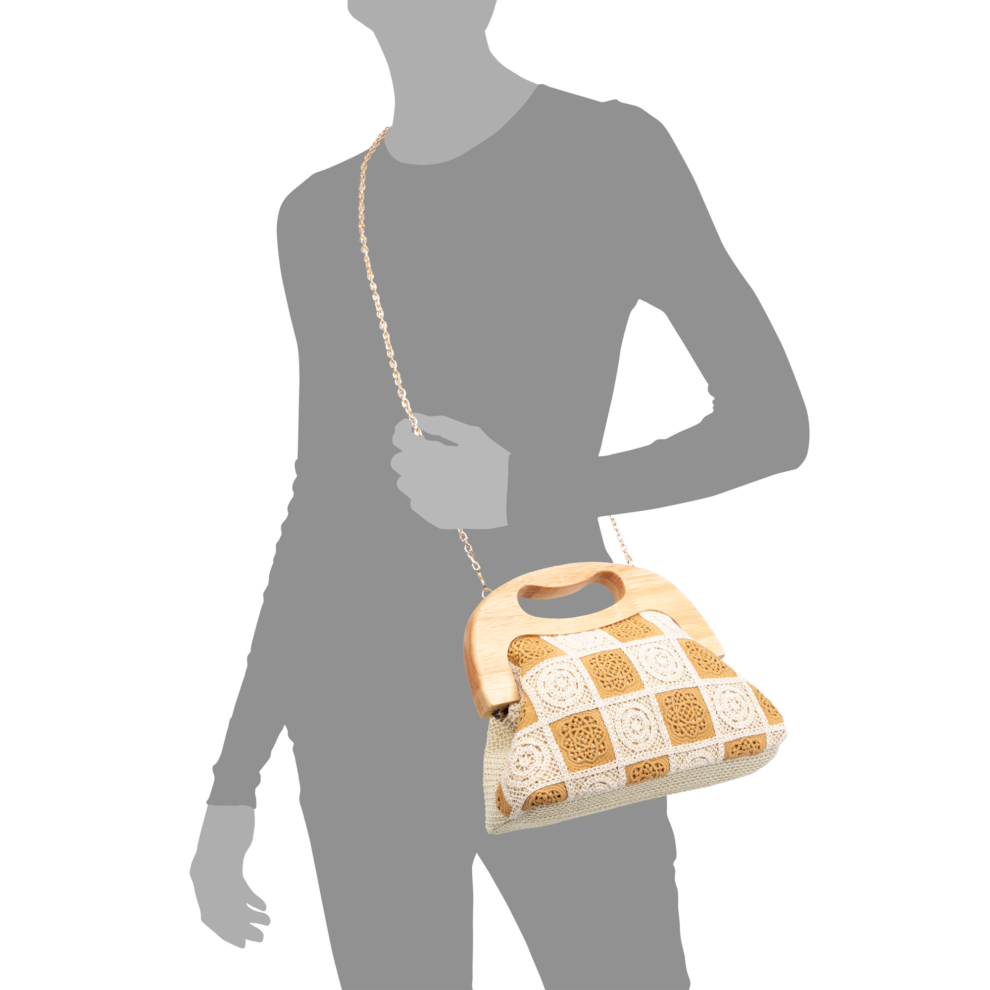 Barbaira Bolso de mano Mujer. Fabricado en madera natural y algodón.