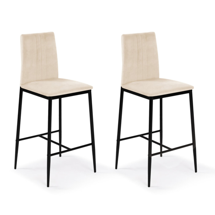 Tabourets de bar glam Jade en velours - Crème