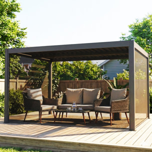 Pergola bioclimatique lames orientables stores latéraux aluminium gris