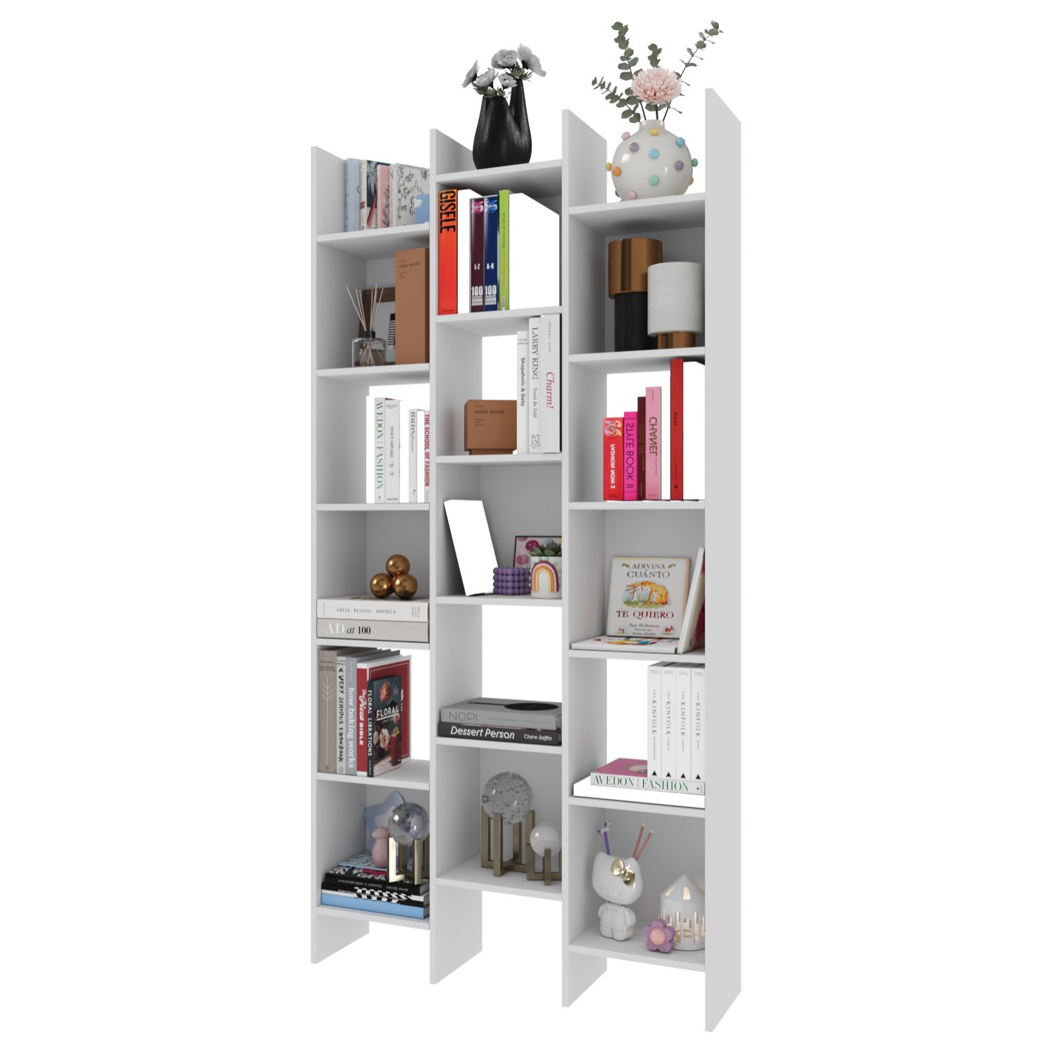 Libreria Marchina Design Cubico Scaffale Mensola Moderna Mobile per Libri con Ripiani per Soggiorno Salotto 192 x 96 x 25 cm Bianco Lucido