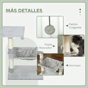 Árbol Rascador para Gatos Torre para Gatos 50x36x70 cm Centro de Actividad con Hamaca Plataforma Postes de Sisal y Bola Colgante Gris Claro