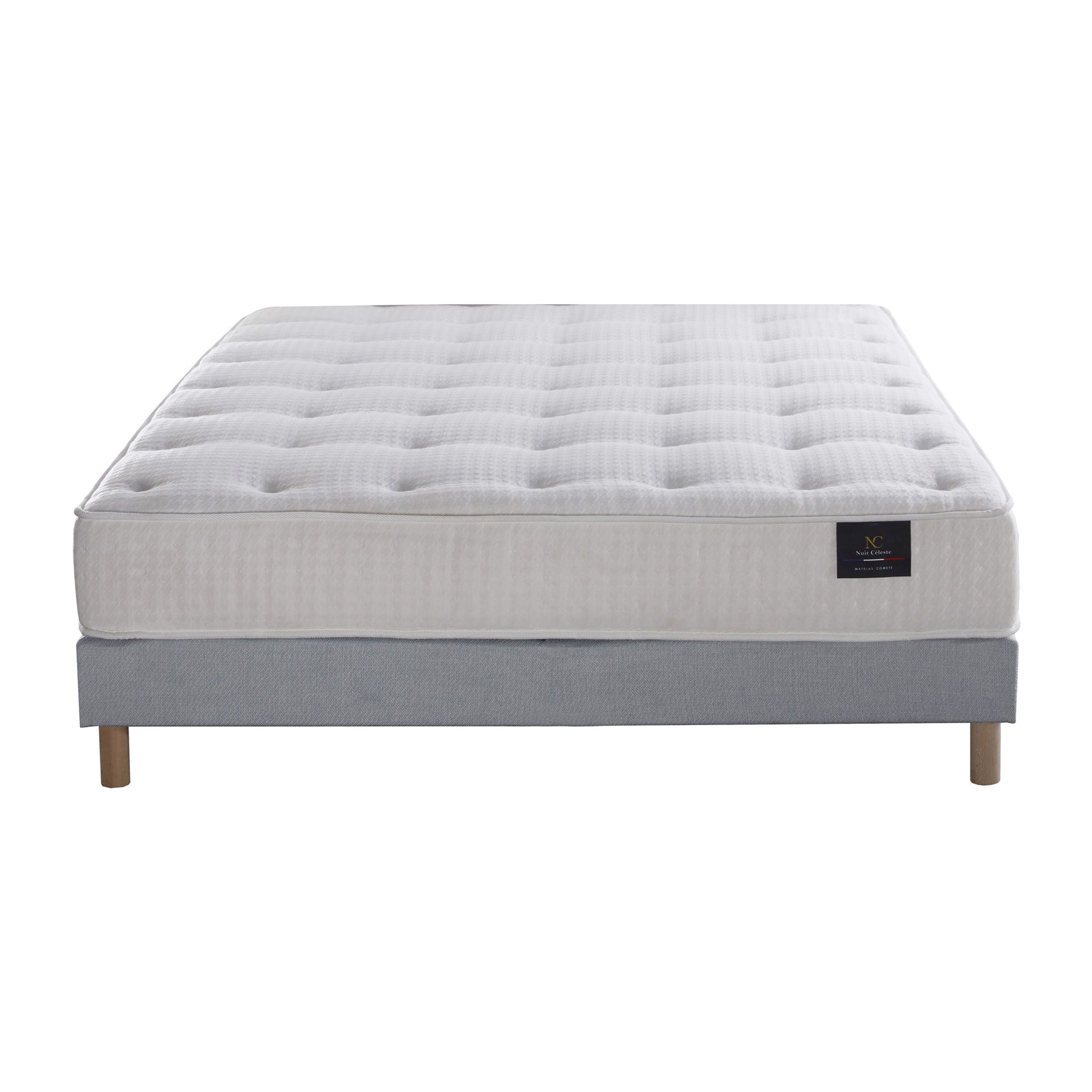 Ensemble Pulsar - Matelas ressorts ensachés Mémoire de forme - Sommier Bleu Ciel