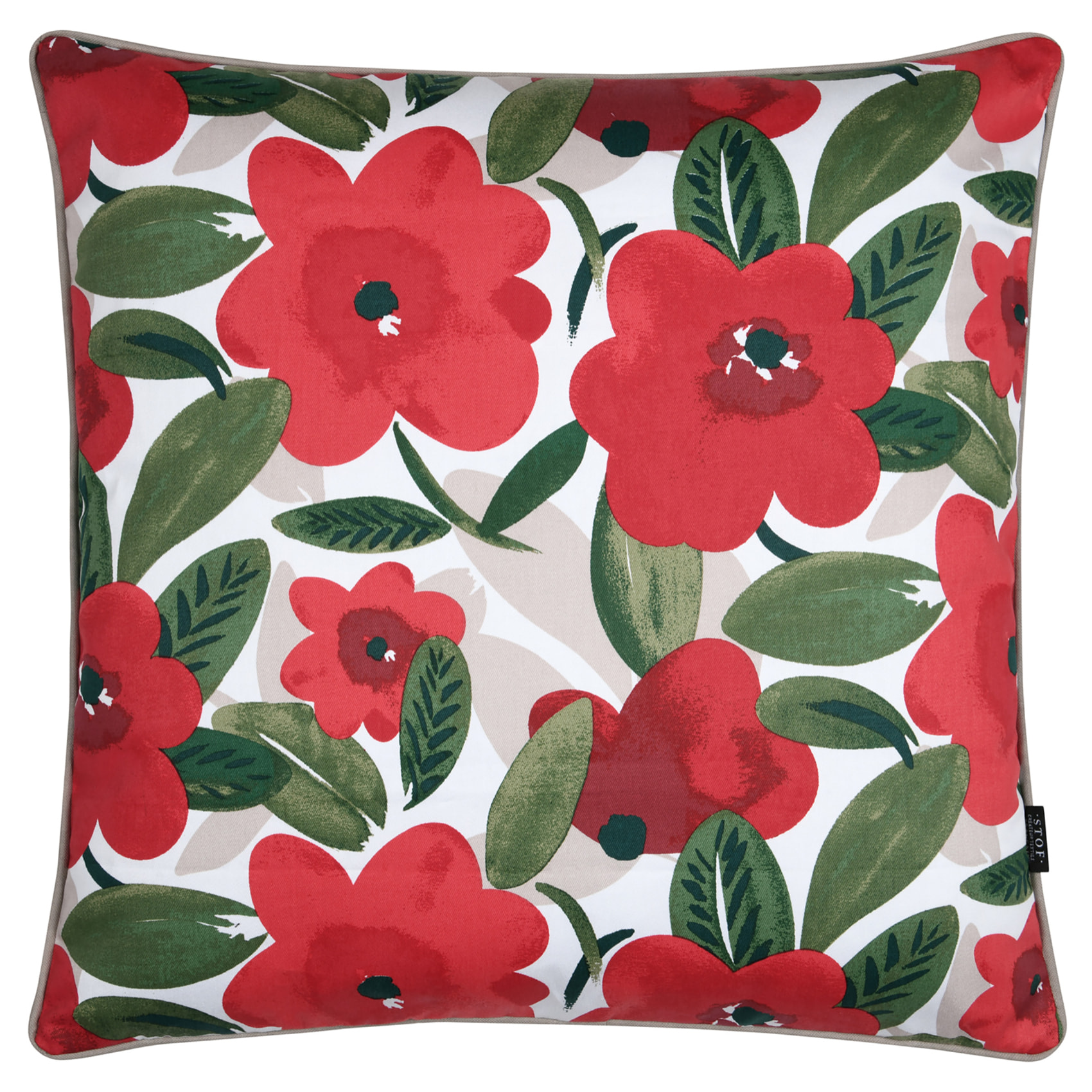 Coussin en coton décoratif imprimé floral - Rouge