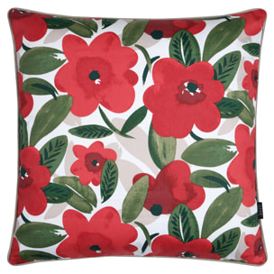 Coussin en coton décoratif imprimé floral - Rouge