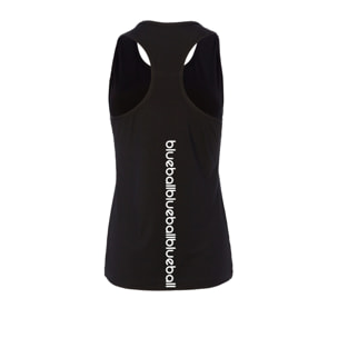 CAMISETA RUNNING MUJER SIN MANGAS BLUEBALL EN NEGRO CON LOGO BLANCO