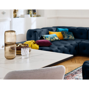 Gallata - canapé Chesterfield d'angle gauche - 5 places - en velours - Bleu