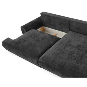 Nelly - canapé d'angle droit 4 places convertible avec coffre en velours texturé - Gris Anthracite