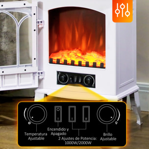 Chimenea Eléctrica 1000W/2000W Chimenea Decorativa con Ventana Efecto de Llama Temperatura Ajustable y Protección Sobrecalentamiento para 15-30 Ã£Å½Â¡ 39x23x56,5 cm Blanco