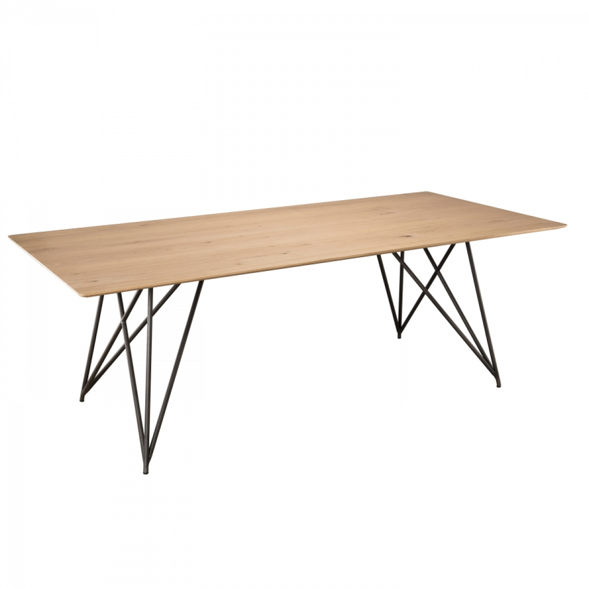 MADISON - Table à manger rectangulaire 220x100cm bois chêne pieds épingles croisés métal noir