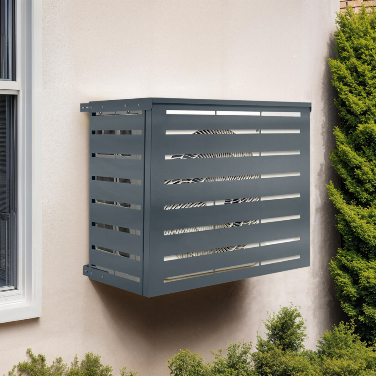 Cache clim extérieur en métal gris