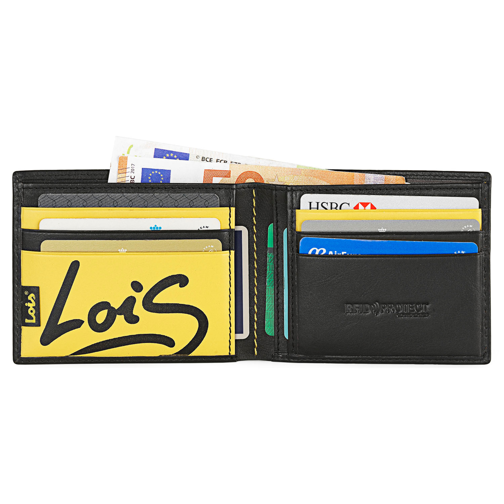 Cartera Hombre Piel Lois Temple Negro-Amarillo