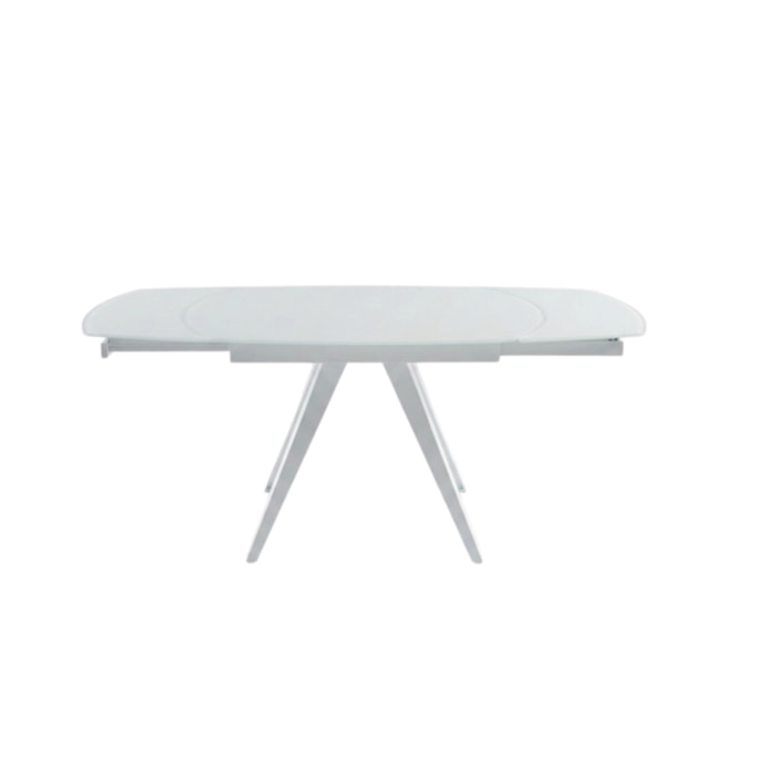 Table en verre blanc rallonges rotatives 120/180 cm - BRERA