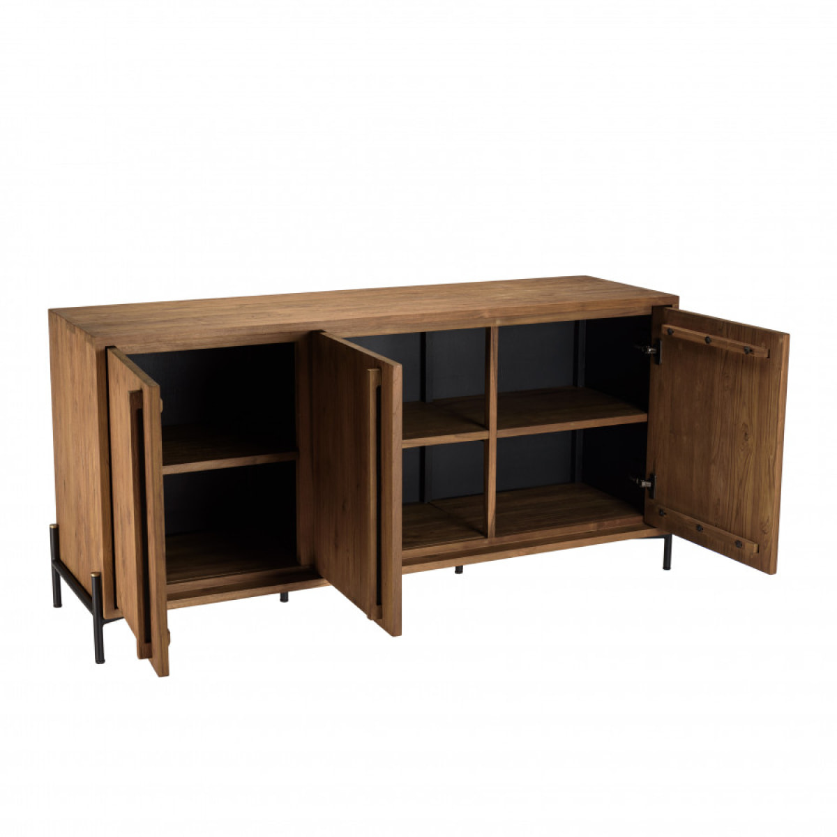 ALIDA - Buffet 3 portes en bois de teck recyclé pieds en métal noir
