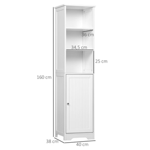 Mueble Alto de Baño de Madera MDF 40x38x160cm Blanco