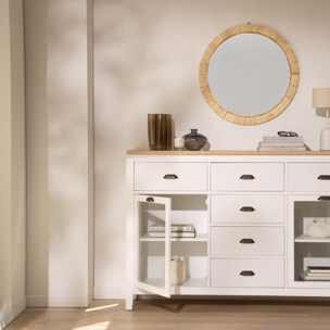 Buffet Avelin -bois massif de mindi et placage naturel de mindi-couleur blanc bergen/naturel 160 x 105 x 42 cm