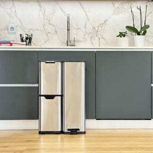 Poubelle de tri inox HAJA 60L 3bacs